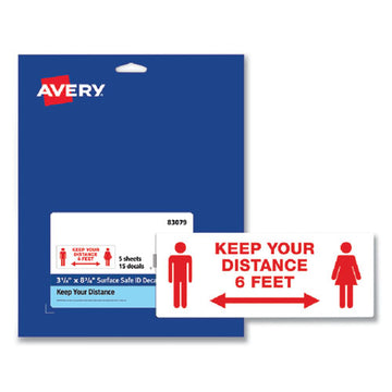 Avery® Preprinted Surface Safe Id Decals, 8.38 X 3.25, Keep Your Distance 6 Feet, White Face, Red Graphics, 15-pack freeshipping - TVN Wholesale